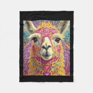 Happy Pink Lama Alpaca Sticker Fleece Blanket