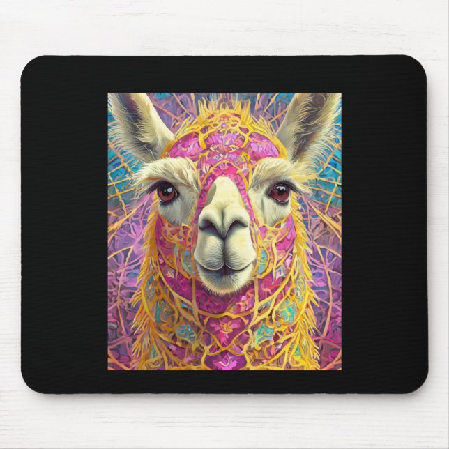 Happy Pink Lama Alpaca Sticker  Mouse Pad (Front)
