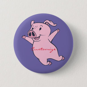 Happy Pink Pig Jumping Thunder_Cove 6 Cm Round Badge