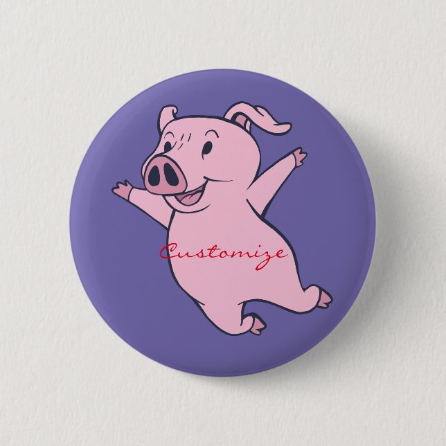 Happy Pink Pig Jumping Thunder_Cove 6 Cm Round Badge (Front)