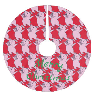 Happy Pink Pig Jumping Thunder_Cove Brushed Polyester Tree Skirt