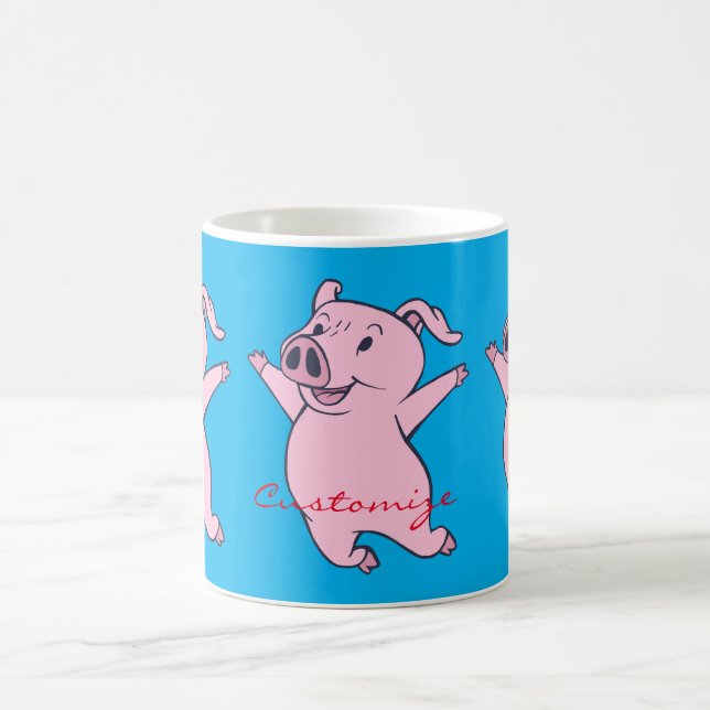 Happy Pink Pig Jumping Thunder_Cove Coffee Mug (Center)
