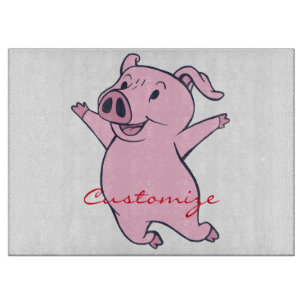 Happy Pink Pig Jumping Thunder_Cove Cutting Board