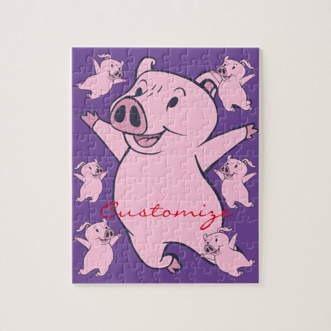 Happy Pink Pig Jumping Thunder_Cove Jigsaw Puzzle (Vertical)