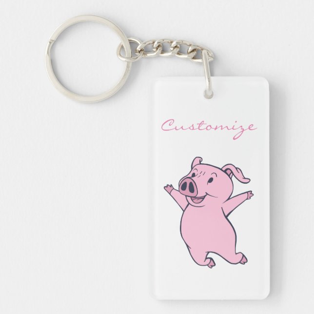 Happy Pink Pig Jumping Thunder_Cove Key Ring (Front)