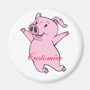 Happy Pink Pig Jumping Thunder_Cove Magnet