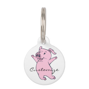 Happy Pink Pig Jumping Thunder_Cove Pet Tag