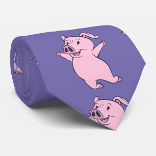 Happy Pink Pig Jumping Thunder_Cove Tie