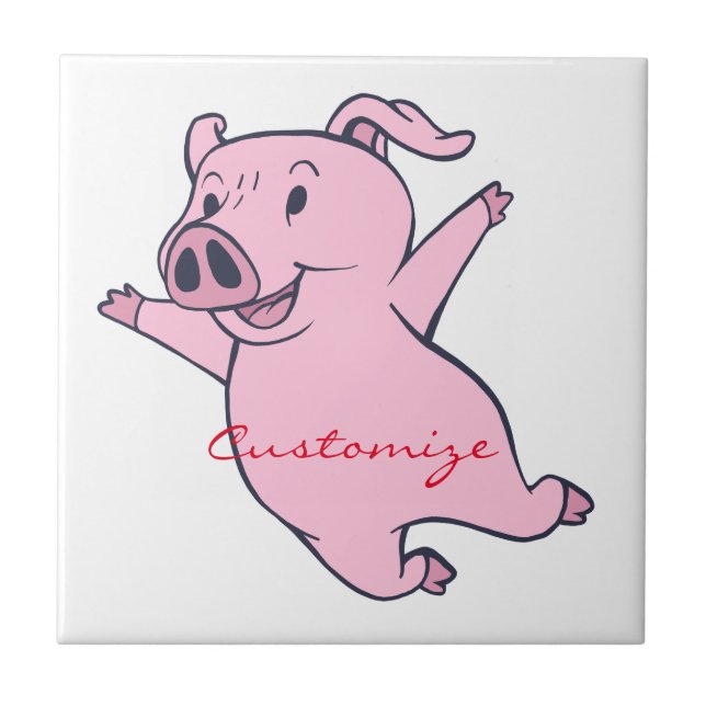 Happy Pink Pig Jumping Thunder_Cove Tile (Front)