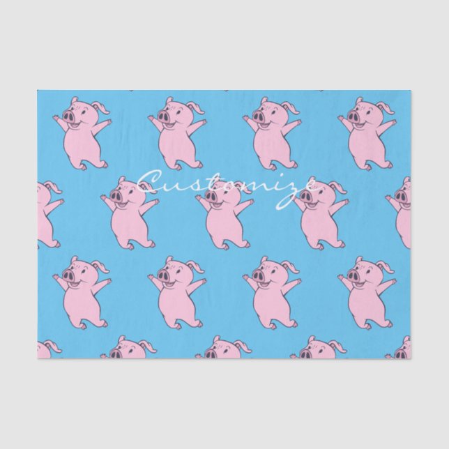 Happy Pink Pig Jumping Thunder_Cove Tissue Paper (Front)