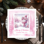 Happy Pinkmas Christmas Napkins Winter Forest Kids<br><div class="desc">✅ For matching items search #67S in my collections ✅ Celebrate the magic of the season with these charming Christmas napkins featuring a delightful watercolor pink snowman surrounded by a cozy pastel winter forest scene. Designed in soft blush tones with whimsical snowy details, these festive napkins add a warm and...</div>