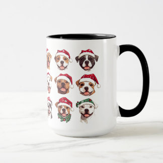 Happy Pit Bull Dogs in Christmas Hats Mug