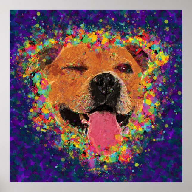 Happy Pit Bull Pop Art Poster (Front)