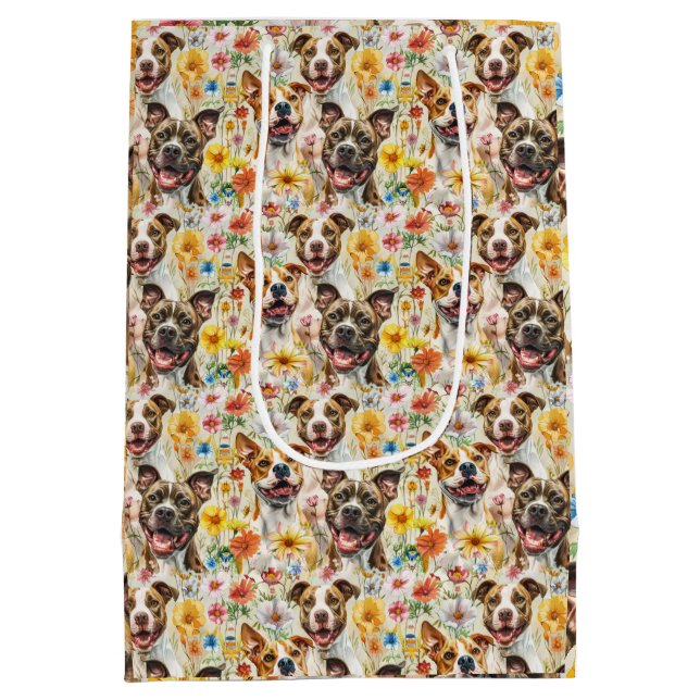 Happy Pitbull Dogs, Pit Bulls Medium Gift Bag (Back)