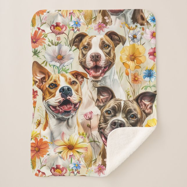 Happy Pitbull Dogs, Pit Bulls Sherpa Blanket (Front)