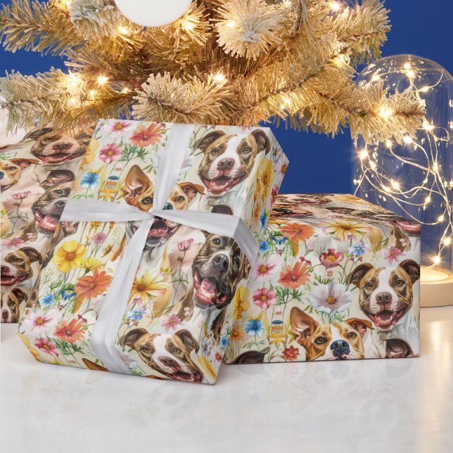 Happy Pitbull Dogs, Pit Bulls Wrapping Paper (Holidays)