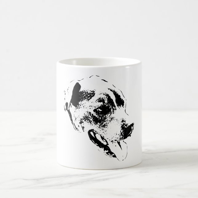 Happy Pitbull Mix Black and White Portrait Mug (Center)