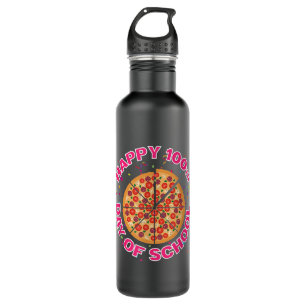Happy Pizza 100th Day of School Funny pizza lover  710 Ml Water Bottle