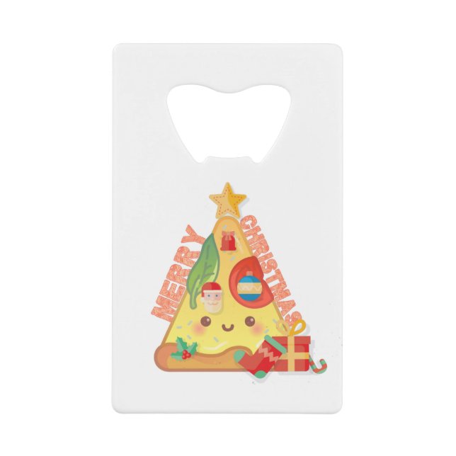 Happy Pizza Christmas Tree - Cartoon Style (Front)