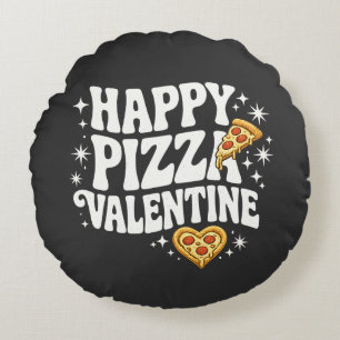 Happy Pizza Valentine Funny Pizza Love Design Round Cushion