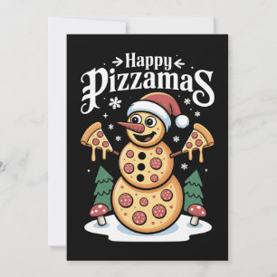 Happy Pizzamas Christmas Pizza Snowman Santa Hat Invitation