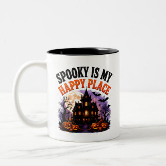 🎃 Happy Place Halloween Ghost Saying 👻 Two-Tone Coffee Mug