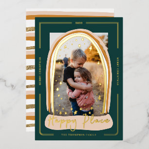 Happy Place Modern Snow Globe Christmas Photo