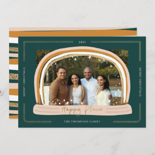 Happy Place Modern Snow Globe Christmas Photo Holiday Card