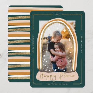 Happy Place Modern Snow Globe Christmas Photo Holiday Card