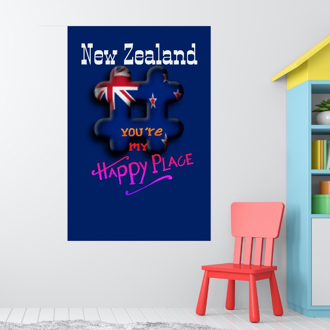 Happy Place New Zealand 3D Hashtag Flag Colour  Poster (Nursery 1)