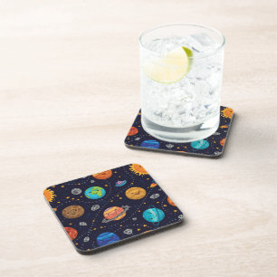 Happy Planets Cork-Backed Coasters
