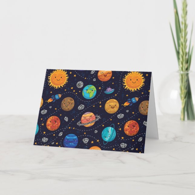 Happy Planets Greeting Card (Blank) (Front)