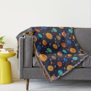 Happy Planets Throw Blanket