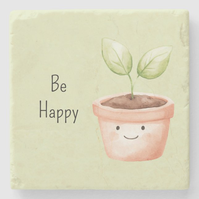 Happy Plant Stone Coaster (Front)