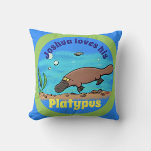 Happy platypus swimming cartoon cushion