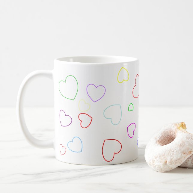 Happy Playful And Colourful Hearts Mug (With Donut)