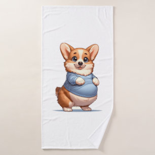 Happy Playful Pup Big Belly Corgi Smiles Tee funny Bath Towel