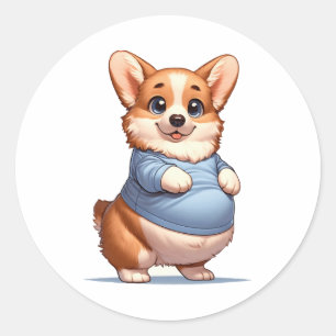 Happy Playful Pup Big Belly Corgi Smiles Tee funny Classic Round Sticker