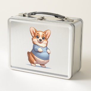 Happy Playful Pup Big Belly Corgi Smiles Tee funny Metal Lunch Box