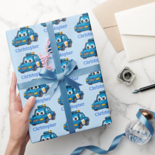 Happy Police Car, Personalised Toddler Wrapping Paper