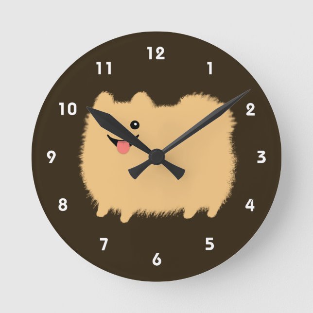 Happy Pomeranian - Cute Fluffy Dog Round Clock (Front)