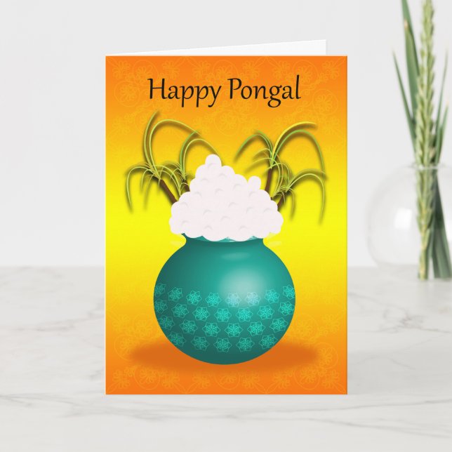 Happy Pongal, with a Pot Of Rice And Plants Card (Front)