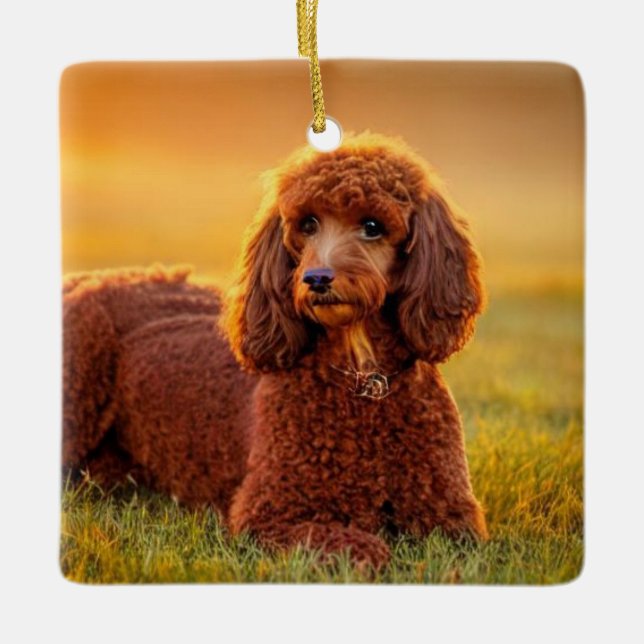 Happy Poodle Ceramic Ornament (Front)
