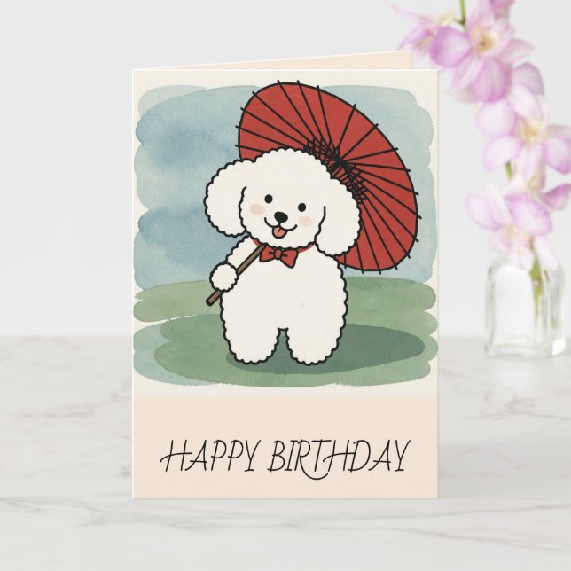 Happy Poodle Matsumoto Hoji Style Birthday Card (Orchid)