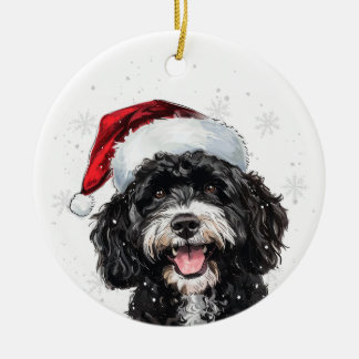 Happy Portuguese Water Dog Christmas Personalized Ceramic Tree Decoration