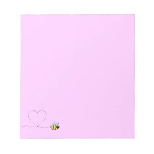 Happy positive bee in love cartoon pink notepad