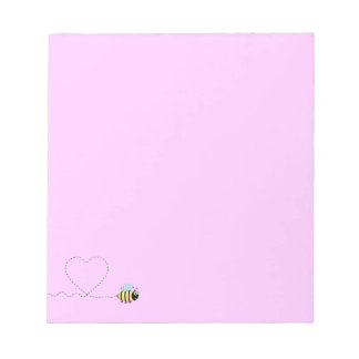 Happy positive bee in love cartoon pink notepad