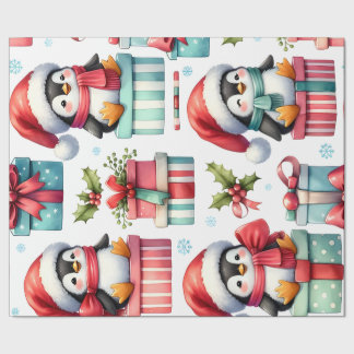 Happy Present Penguins Wrapping Paper