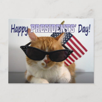 Happy Presidents' Day Cool Cat with Flag Postcard
