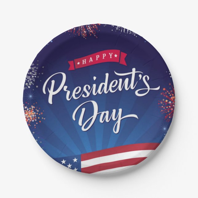 Happy President's Day Flag & Fireworks  Paper Plate (Front)